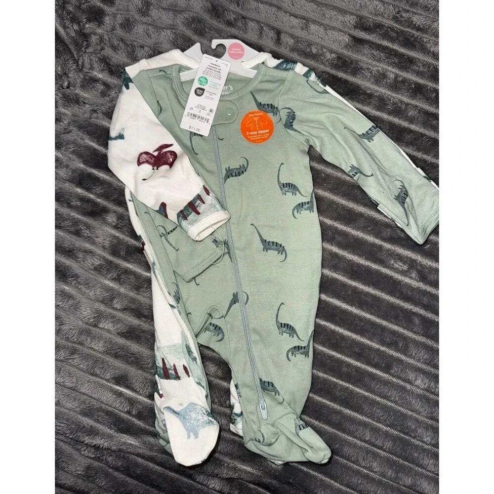 Carter's Just One You Baby Boy's 2 Pack Sleep N Play NEWBORN Dinosaurs Onsies